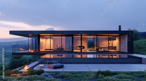 Single-Story House with Glass Facade and Minimalist Modern Design Features

