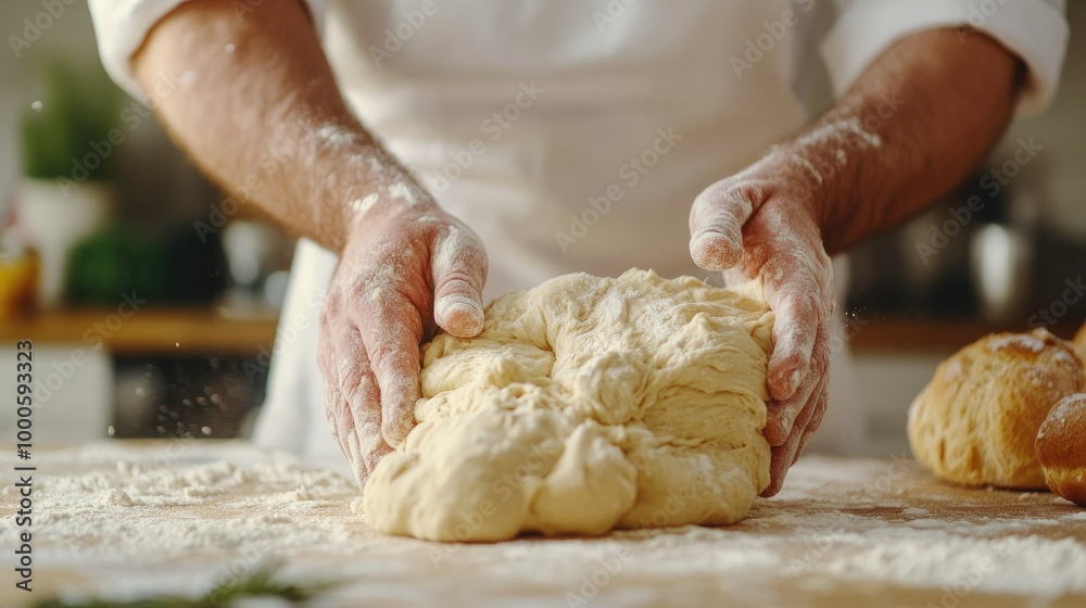 Expert Baker Demonstrating Dough Kneading Technique Expert Baker Demonstrating Dough Kneading Technique