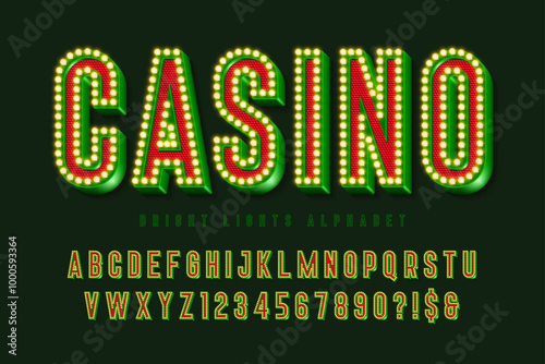 Retro cinema alphabet design, cabaret, fairy LED lamps letters and numbers.