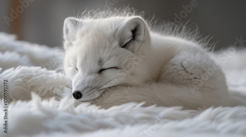 Soft Fluffy Fur of a White Arctic Fox, High-Resolution Close-up of Arctic Fox Fur

