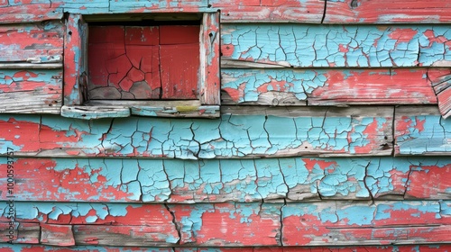 Close-Up of the Cracked Paint on an Old Weathered Barn, Showing the Aging and Rustic Charm of Weathered Wood

