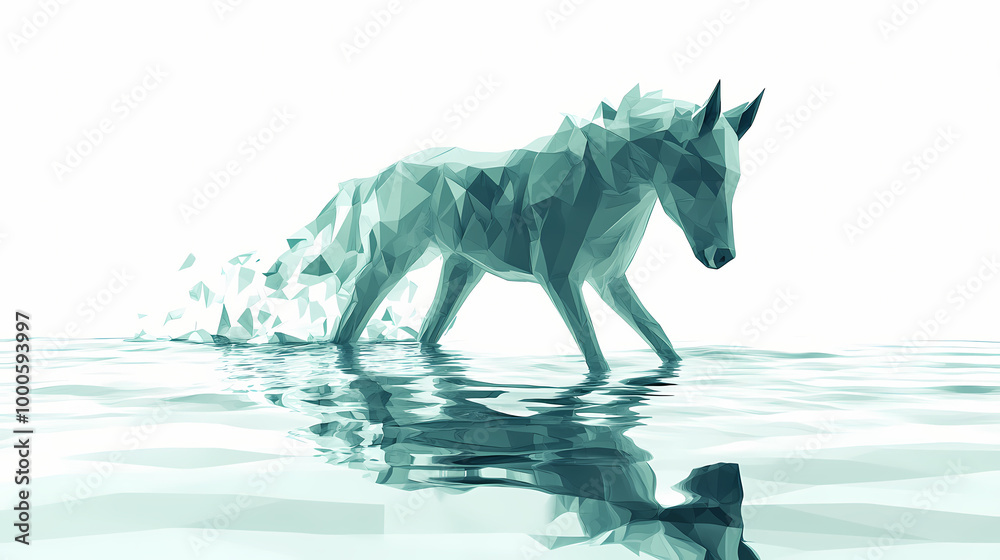 3d render of a low poly mystical kelpie emerging from water, on isolated white background, generative ai. Kelpie. Illustration 3d render of a low poly mystical kelpie emerging from water, on isolated white background, generative ai. Kelpie. Illustration