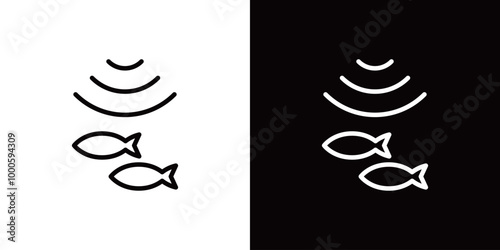 魚群探知機のシンプルなラインアイコン