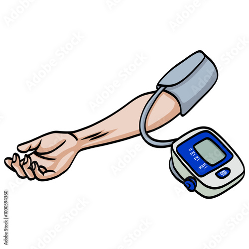 Measuring Blood Pressure Hand Wearing Tonometer Checking Heartbeat Vector Illustration