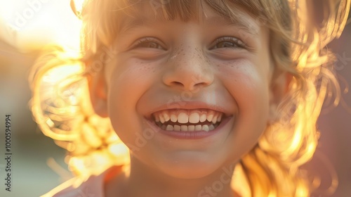 A close-up of a child's face, captured with a joyful grin and bright, sparkling eyes, radiating happiness and excitement in a moment of pure delight.

