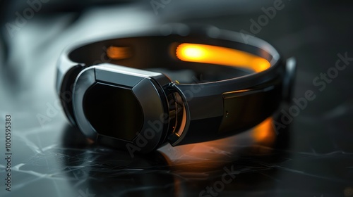A close-up photo of a futuristic wearable device showcasing sleek design, advanced technology, and innovative features, perfect for tech enthusiasts, product photography, and wearable tech concepts.

