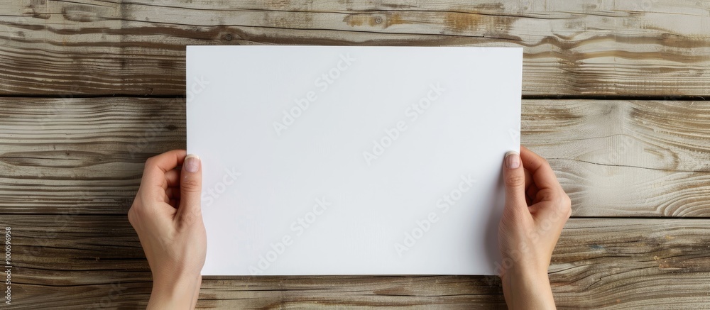Hand Holding Blank Paper On The Table Hand Holding Blank Paper On The Table