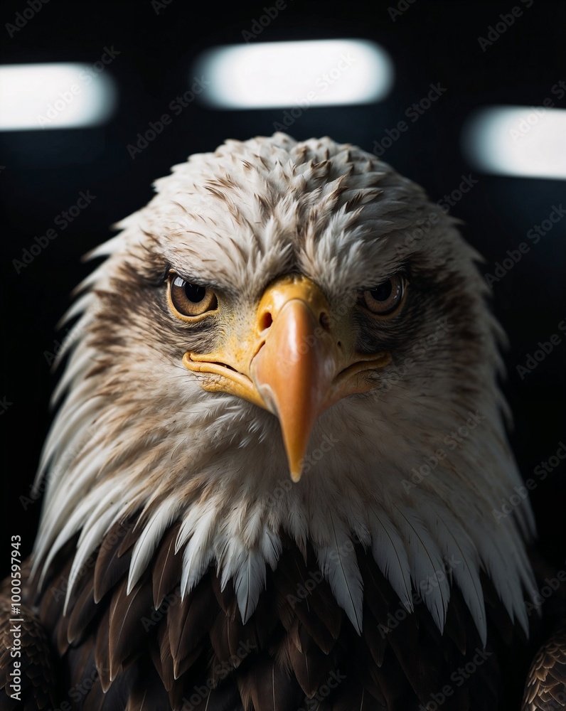 Fototapeta premium professional photo of eagle close up front view in a dark room black background