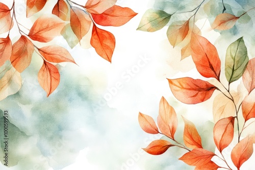 Watercolor abstract background autumn collection with seasonal leaves. Watercolor natural art, autumn banner perfect for header, web, invitations, or greeting cards with space - generative ai