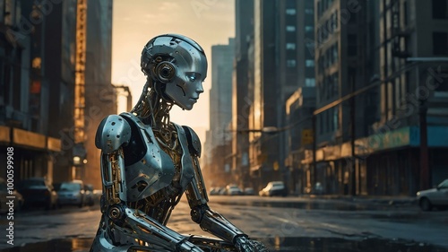 a hauntingly beautiful android its metallic l image