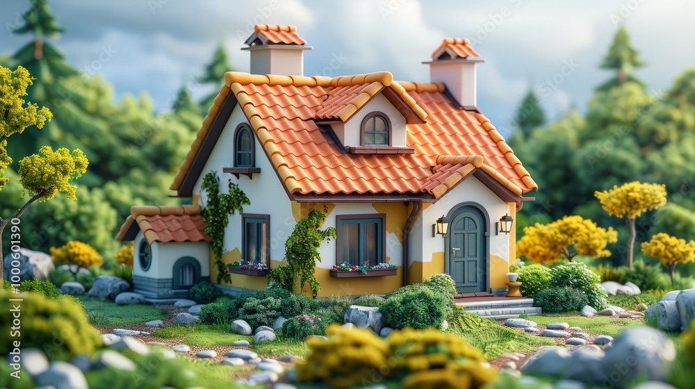 3d small house and isometric 3d small house and isometric