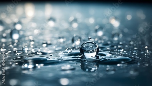 Beautiful Close-Up of Water Droplets Creating Ripples on a Serene Surface in Natural Light