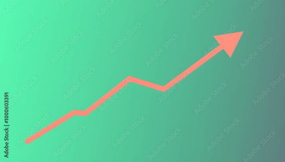 Red arrow pointing upwards on a gradient green background. Red arrow pointing upwards on a gradient green background.