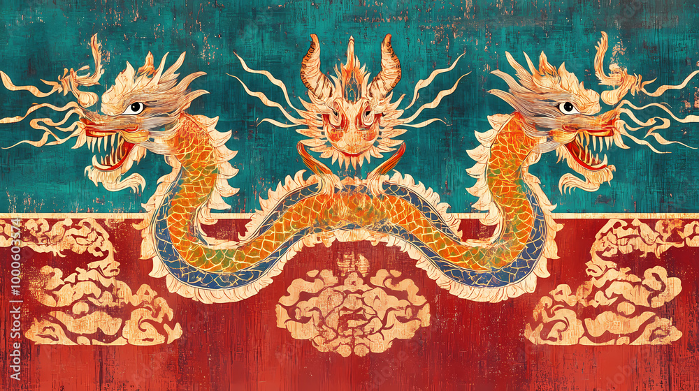 Obraz premium Decorative naga weaving for ceremonial use in a temple. Naga. Illustration