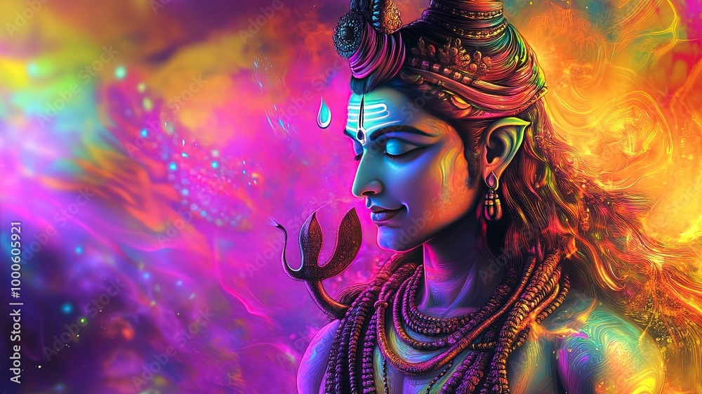 Fototapeta premium Lord Shiva Indian God 3D Wallpaper,Lord Shiva with colorful background .generative ai