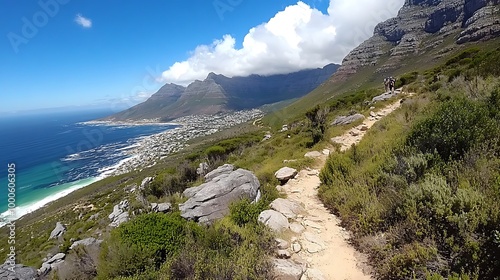 Hiking Trail with Mountain Views and Ocean in Background