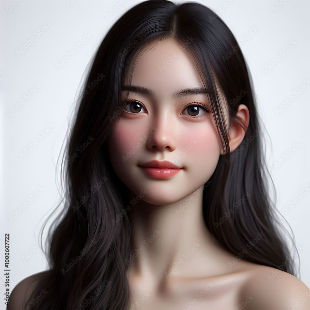 Portrait of a Young Woman with Long Hair and Soft Features Portrait of a Young Woman with Long Hair and Soft Features