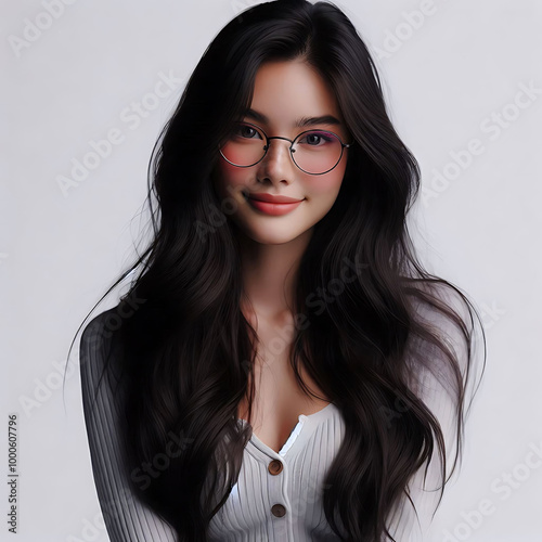 Stylish Woman with Long Hair and Glasses photo