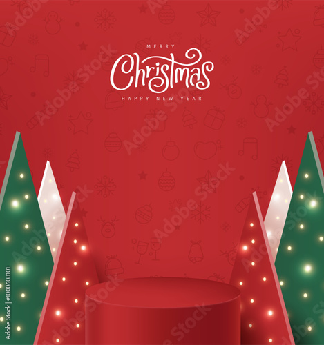 Merry Christmas banner with product display cylindrical shape