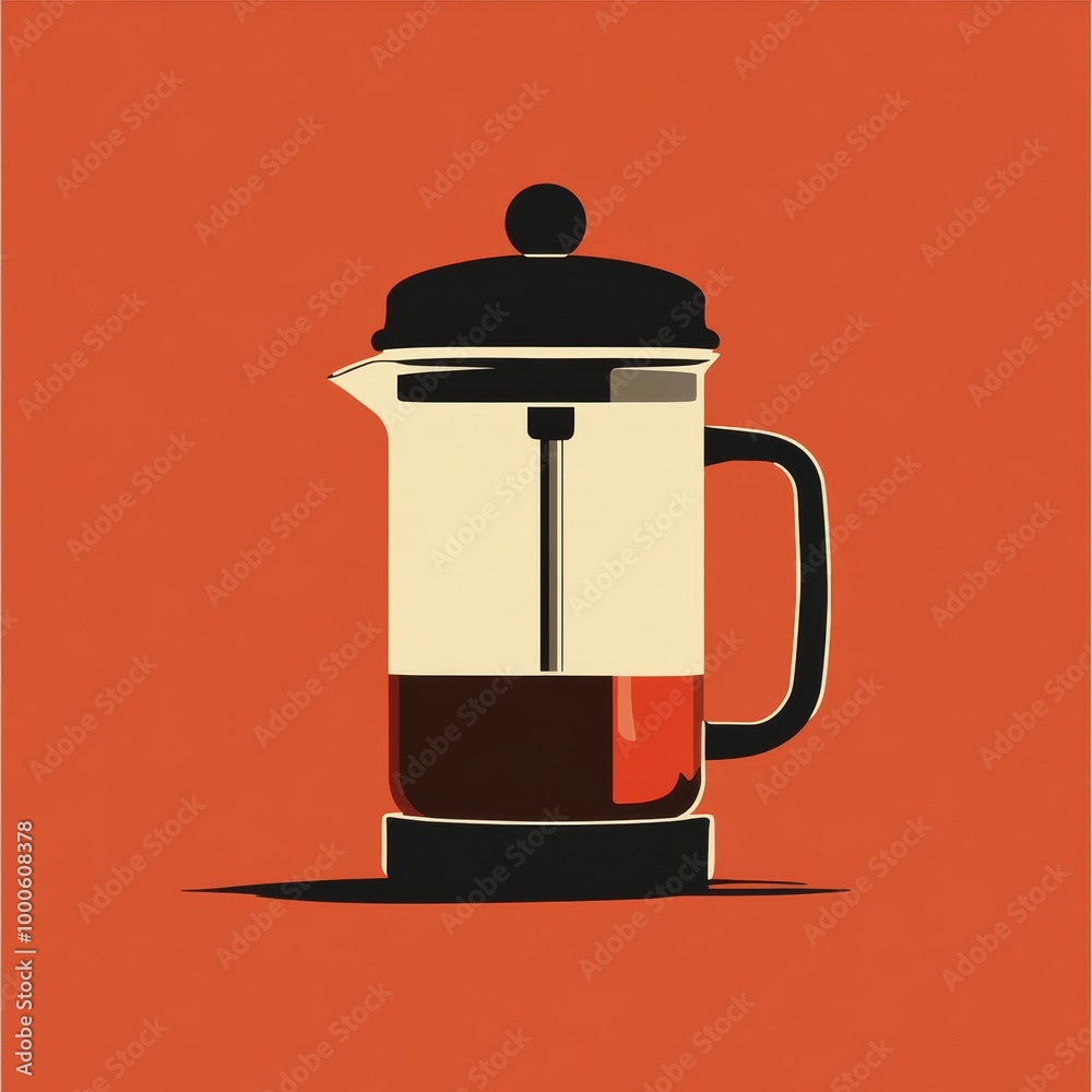 A minimalist graphic of a French press coffee maker, highlighting the brewing technique and style A minimalist graphic of a French press coffee maker, highlighting the brewing technique and style