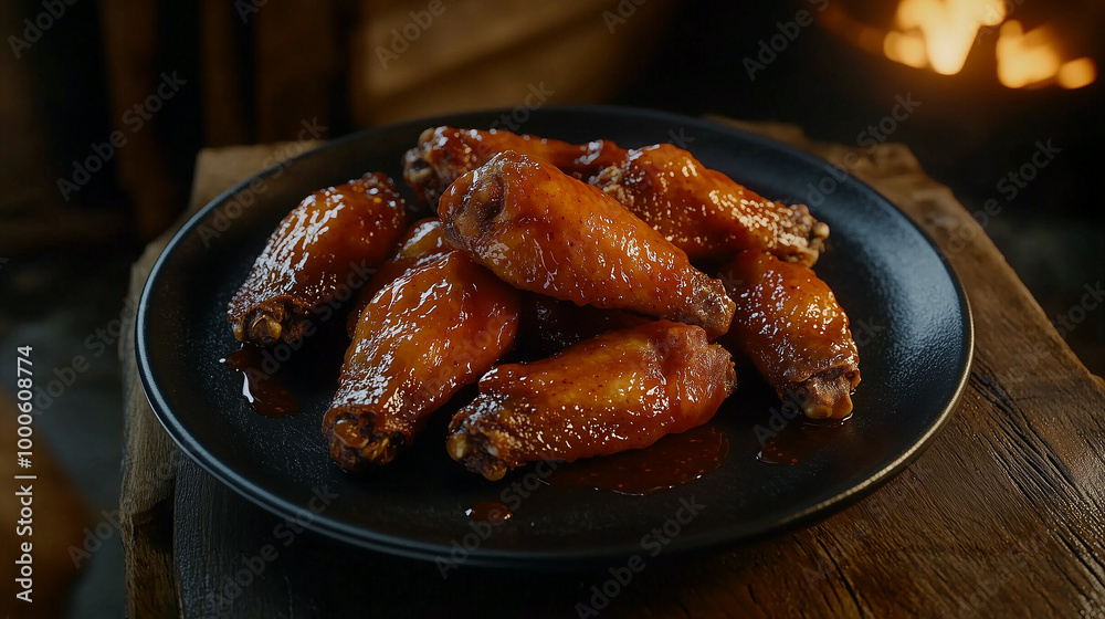 Hot Barbecue Chicken Wings in a Rustic Setting Hot Barbecue Chicken Wings in a Rustic Setting