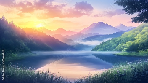 Serene Mountain Lake at Sunrise