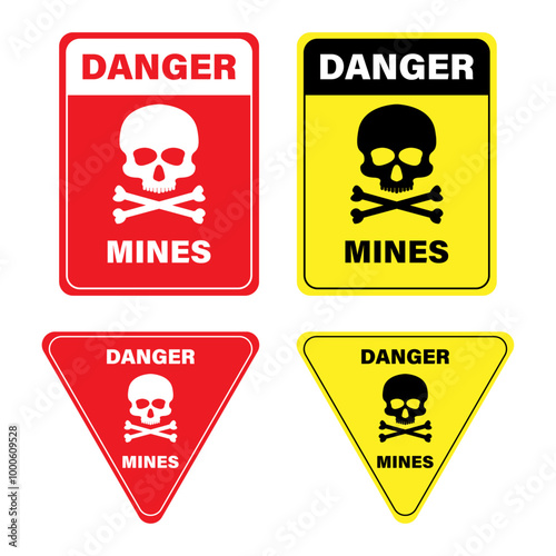 Danger Mines Underground, Red and Yellow Sign next to a mines field, Military's sign and symbols, war