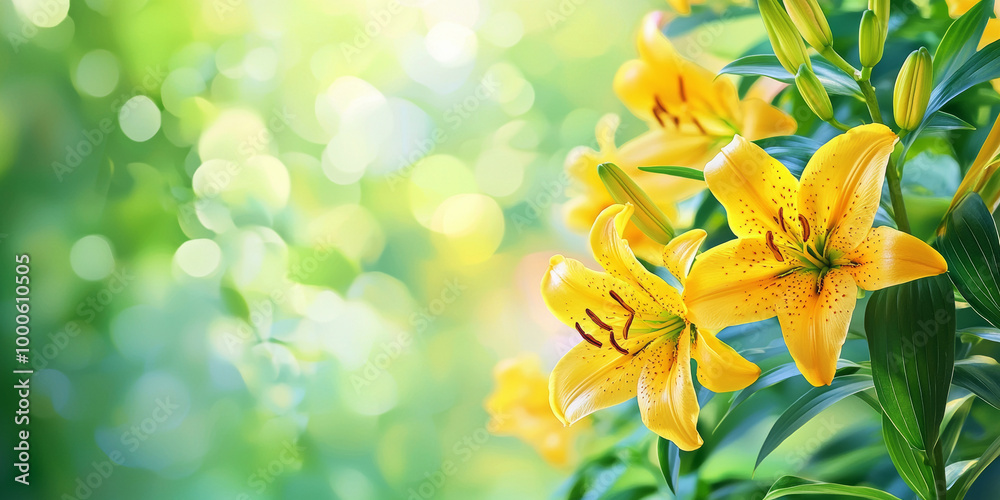 Obraz premium illustration of yellow lilies, generative AI