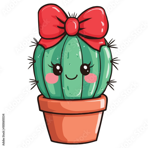 Wallpaper Mural Vector Cute chibi cactus with a red bow on its head Torontodigital.ca