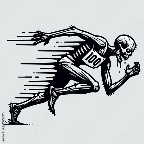 100 meter Zombie silhouettes of sprinter runner with different poses, gestures. isolated on white background. vector illustration icon logo sticker tattoo. photo