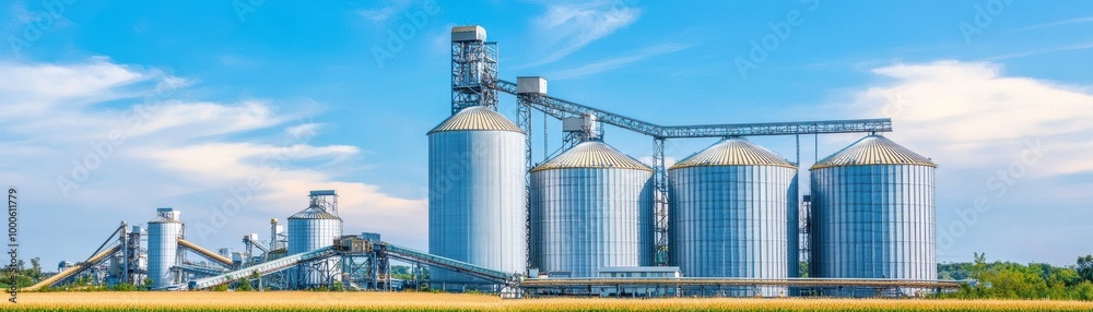 Grain Silos and Conveyor Belts at Agricultural Processing Plant Grain Silos and Conveyor Belts at Agricultural Processing Plant