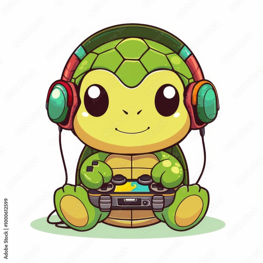 Obraz premium Kawaii Turtle With Headset