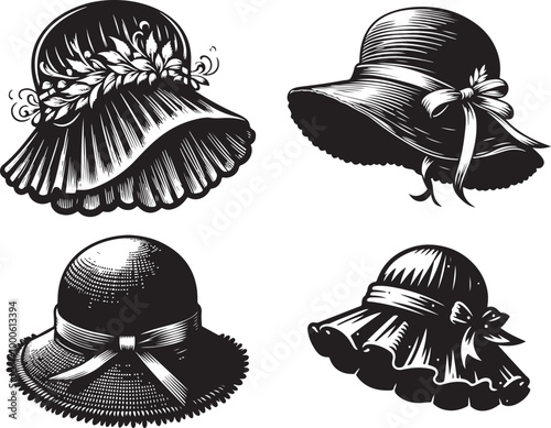 Black Bonnet Hat Silhouette Vector Illustration - Vintage, Retro, Minimalist Design