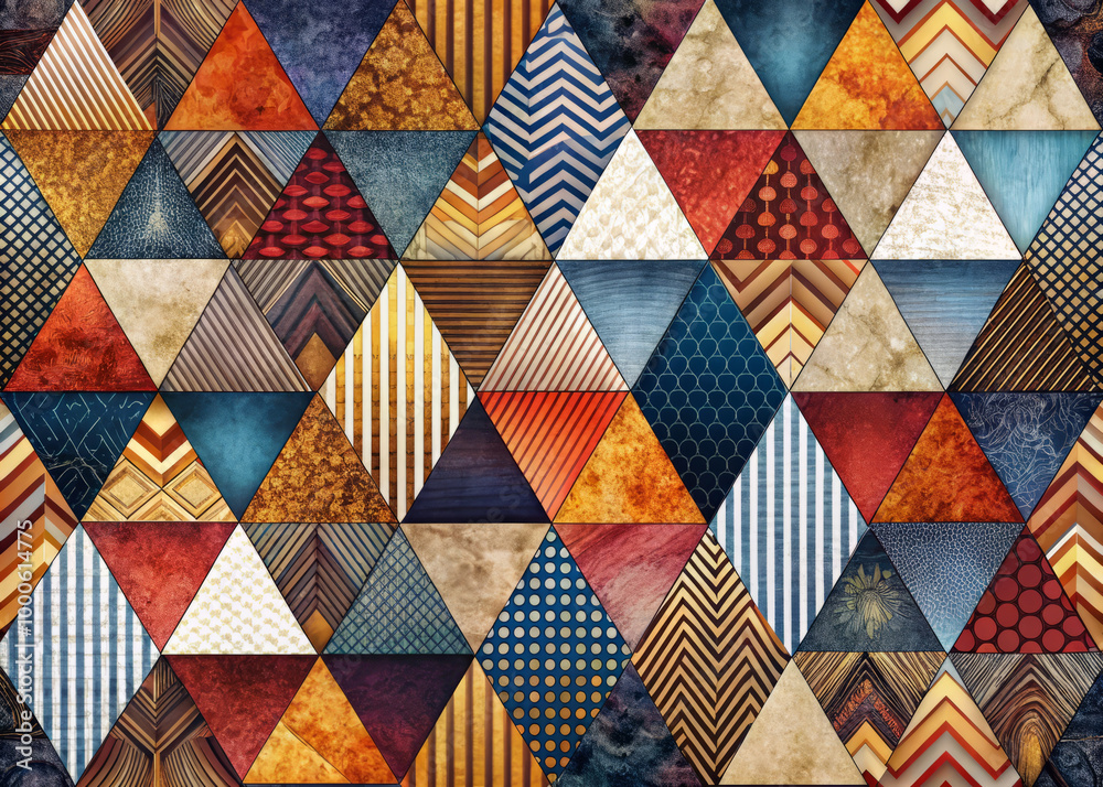 Layered textures in geometric designs create vibrant and dynamic visual experience. interplay of colors and patterns evokes sense of creativity and modernity