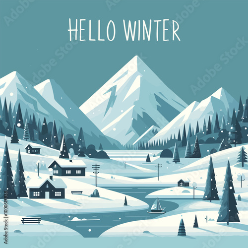 Winter landscape flat design vector