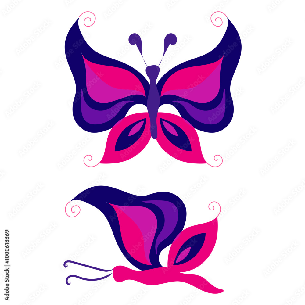 Butterfly with open wings and closed wings. Vector illustration isolated on white background. Butterfly with open wings and closed wings. Vector illustration isolated on white background.