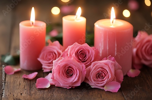 A romantic setting with pink roses and candles, perfect for Valentine's Day gifts or Valentine's Day gift baskets