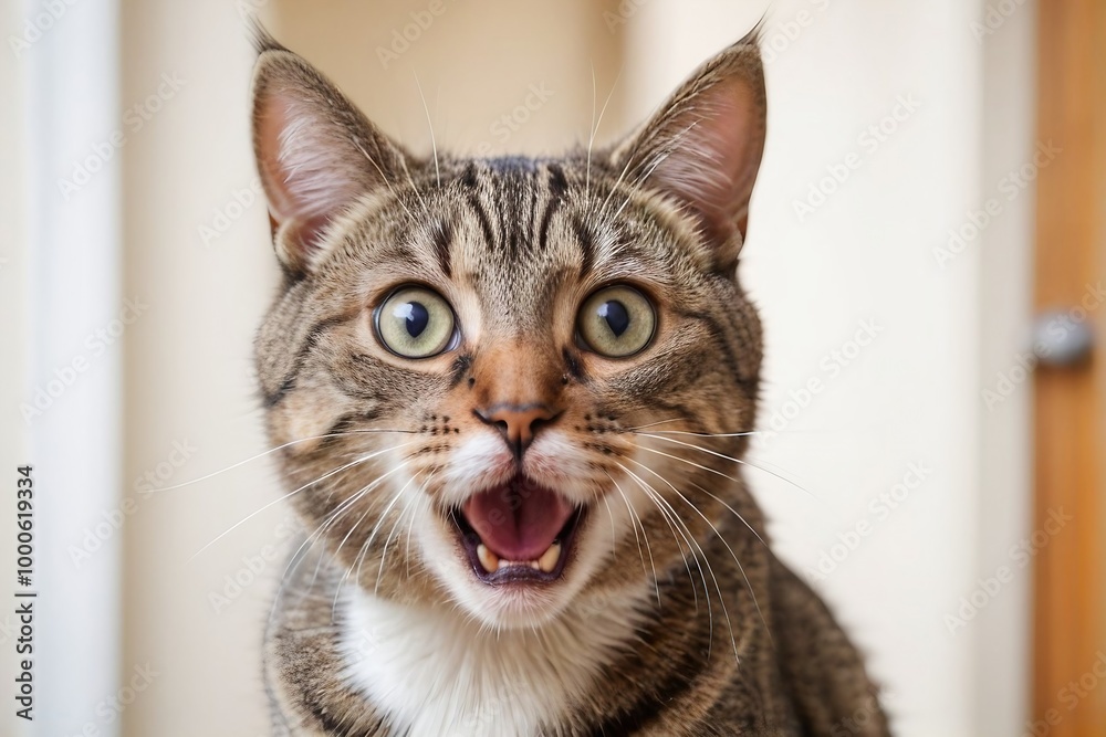 Cat with a surprised face at home with copy space. Cat with a surprised face at home with copy space.