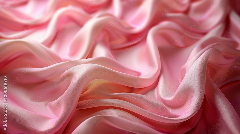 Fototapeta premium 3d render, abstract pink background. Folded ruffle, curvy waving ribbons, textile layers. Modern wallpaper 