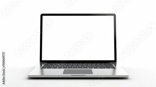 Laptop with blank empty white screen display mock-up, isolated on white background 