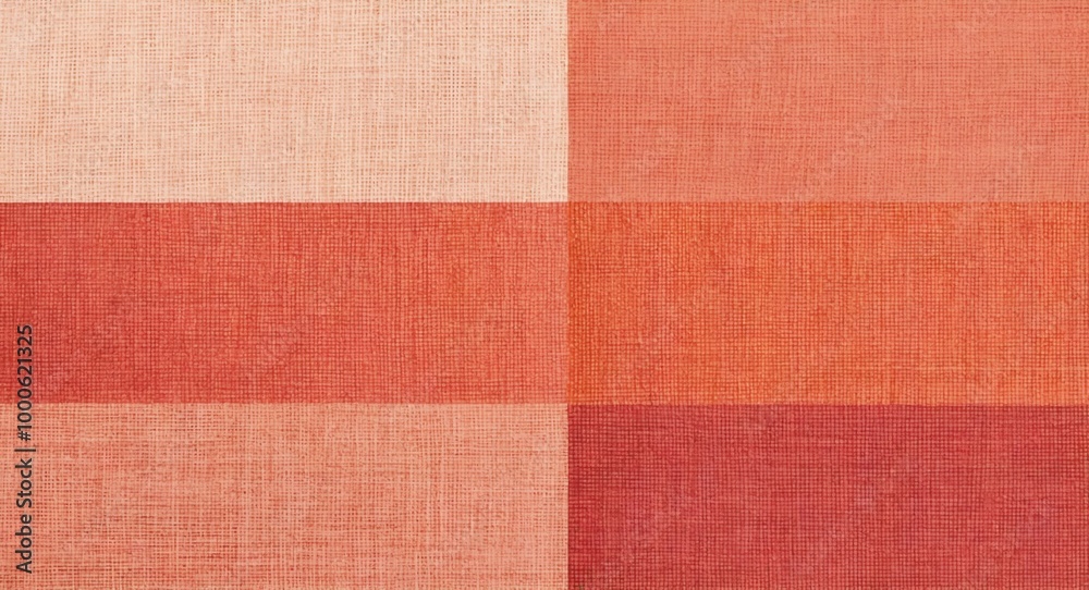 Fototapeta premium Peach to coral gradient linen fabric with subtle stitched texture panoramic background banner