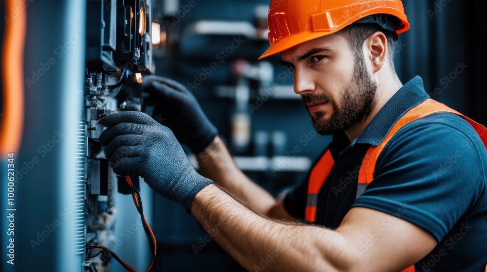 Skilled Electrician Working on Lighting Maintenance
