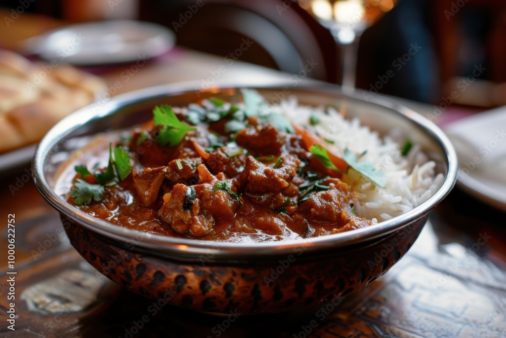 Bowl of flavorful Indian chicken curry with basmati rice and fresh cilantro for a hearty meal
Bowl of flavorful Indian chicken curry with basmati rice and fresh cilantro for a hearty meal