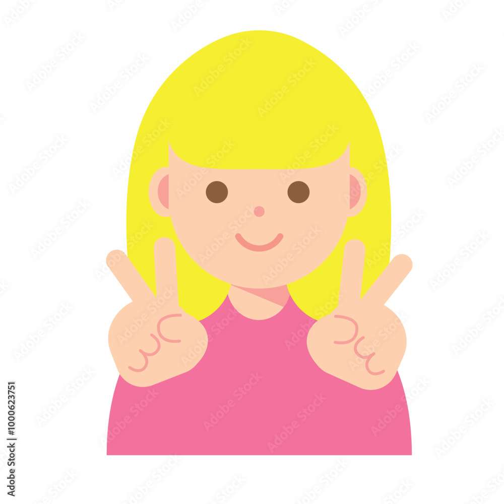 ピースをする笑顔の女性のイラスト
ピースをする笑顔の女性のイラスト