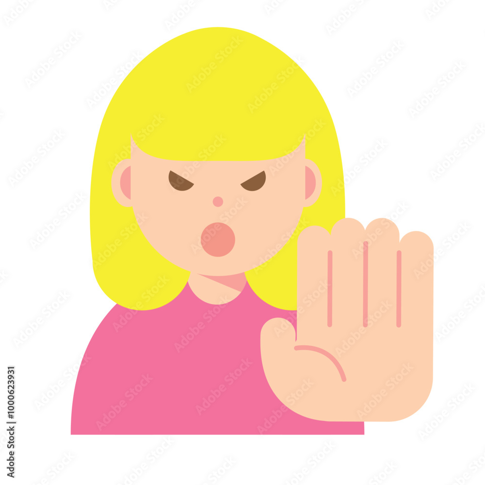 拒否する、止める怒った顔の女性のイラスト 拒否する、止める怒った顔の女性のイラスト