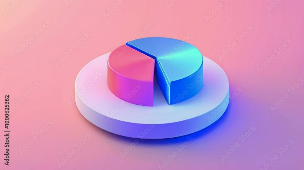 A 3D pie chart in pink and blue, representing data visualization.