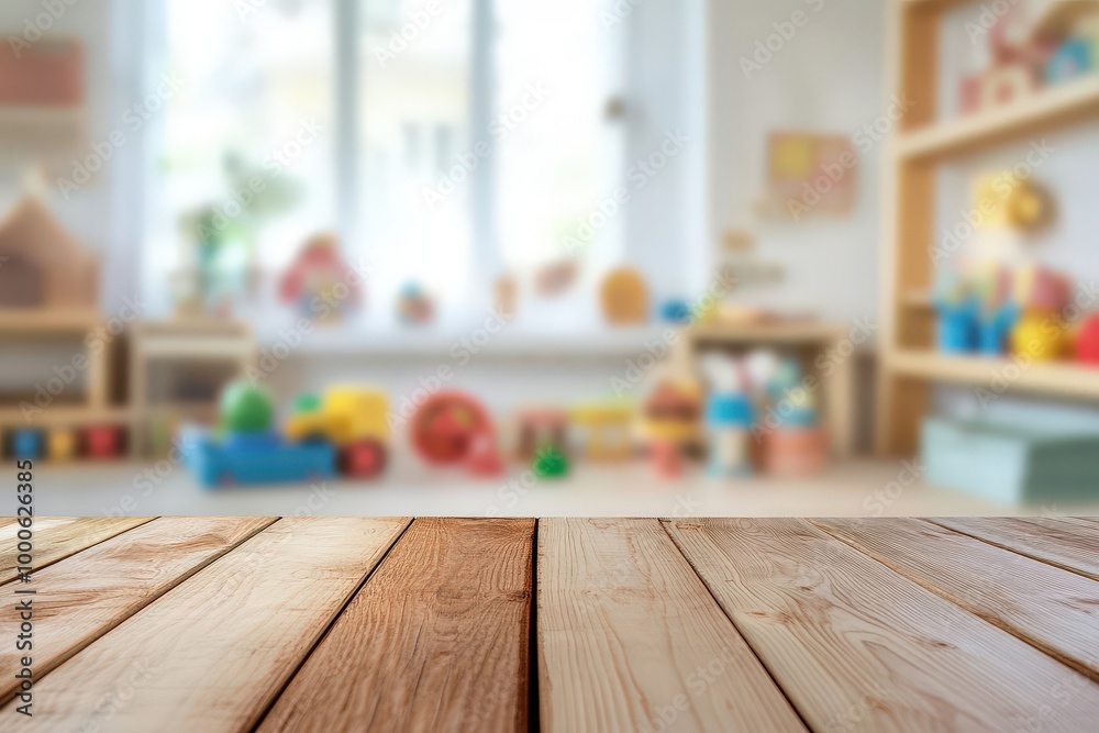 A wooden table with toys on it, generative ai image A wooden table with toys on it, generative ai image