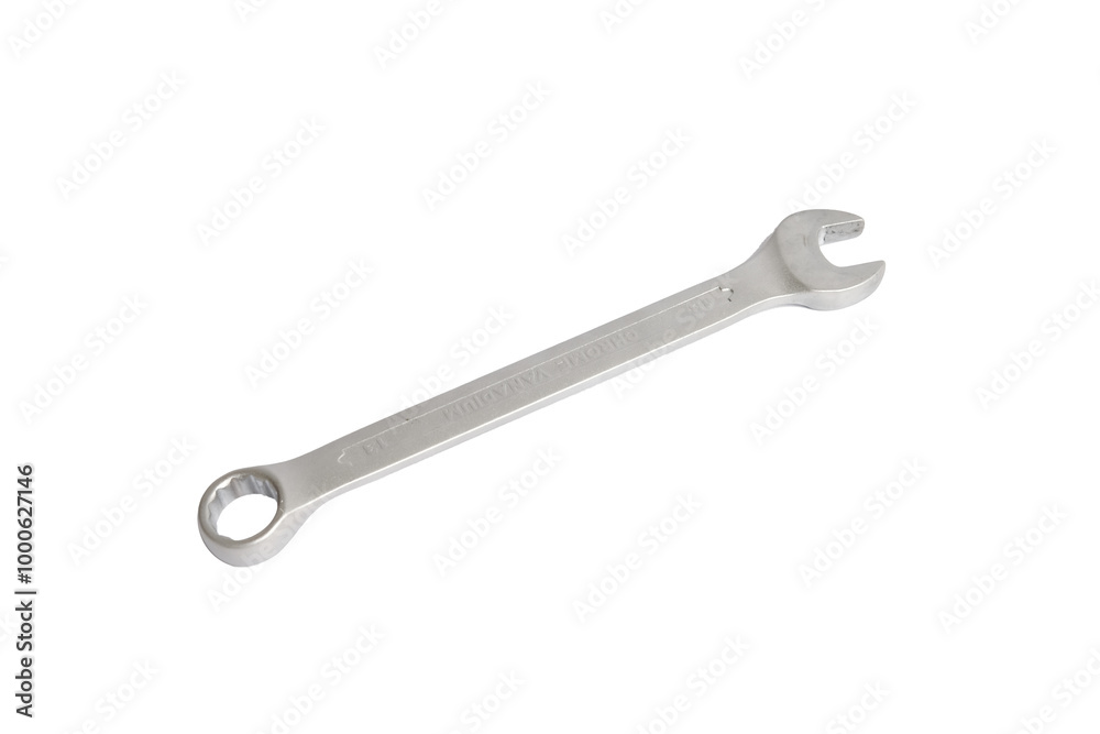 High angle view of single combination wrench or spanner isolated on white background with clipping path. High angle view of single combination wrench or spanner isolated on white background with clipping path.