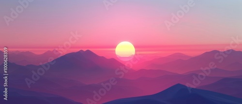 Lofi Anime Sunset Over Majestic Mountains, a serene landscape featuring vibrant colors blending into a tranquil sky, capturing the essence of calmness and nostalgia.