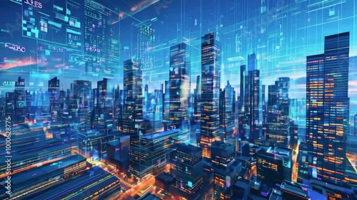 Wallpaper Mural Futuristic cityscape with digital elements and vibrant lights. Torontodigital.ca